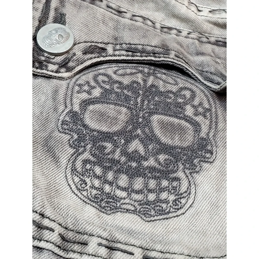 Laguna Beach Jeans Co Men Jeans 32X32 Gray Denim Y2K Embroidered Skull 30